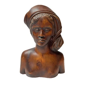Scultura busto legno donna indonesiana balinese intagliato a mano Bali vintage 9" - Foto 1 di 13