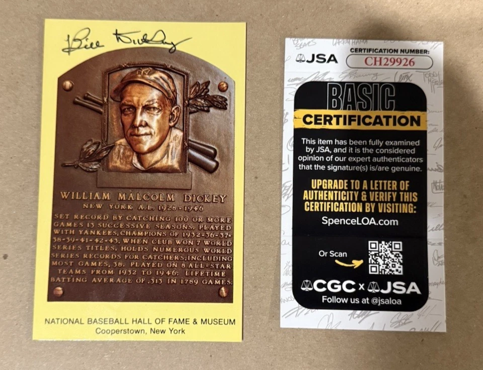 BILL DICKEY SIGNED AUTOGRAPHED HOF PLAQUE POSTCARD CARD NEW YORK YANKEES JSA - Image 1 of 1