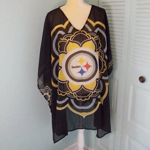 NFL PITTSBURG STEELERS TEAM APPAREL FLOWER CAFTAN PONCHO TUNIC SHEER ONE SIZE - Picture 1 of 7