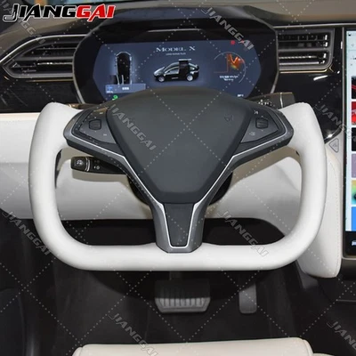 Volante térmico de cuero liso completo para Tesla Model X Model S 16-20 blanco Foto 1 de 4