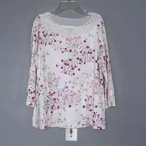 Damen Croft&Barrow weiß Blumenmuster Langarm Baumwolle Pullover Shirt Gr. L - Bild 1 von 11