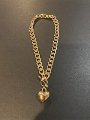 Vintage Juicy Couture Chunky Gold Tone Puffy Heart Charm Toggle Necklace - Image 1 of 4