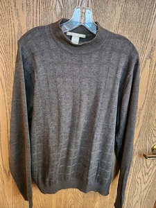 Perry Ellis Silk Blend Sweater Men's Size Med Gray Windowpane Long Sleeve - Picture 1 of 3