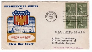 #813 Presidential Series 8c Martin Van Buren 1938 FDC - Planty #28 - Picture 1 of 2