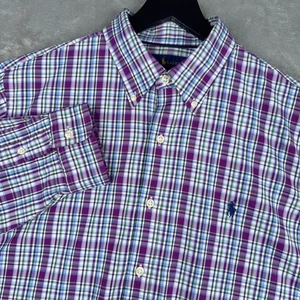 Ralph Lauren Performance Button Down Shirt Mens Large Plaid Purple Blue Green - Picture 1 of 12