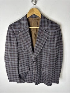 Vintage 70s Plaid Blazer Men’s 40 Brown Gray Check WKRP Herb Tarlek Sport Coat - Picture 1 of 7