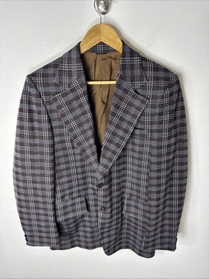 Blazer Vintage Años 70 Cuadros Para Hombre’s 40 Marrón Gris Cuadros WKRP Hierba Tarlek Abrigo Deportivo Foto 1 de 4