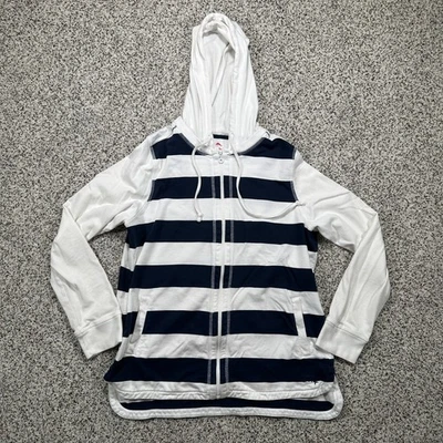 Tommy Bahama Women's Navy Blue & White Striped Full Zip Hoodie Sz L Pima Cotton - Image 1 of 4