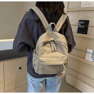 NEW Women Lightweight Corduroy Casual Small Backpack Travel Bag Student Backpack - Picture 1 of 17