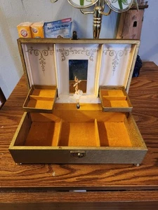 Vintage Mele Dancing Ballerina Leather Musical Footed Jewelry Box, Dresser Top - Picture 1 of 11