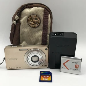 Sony Cyber-shot DSC-W350 Gold 14.1MP Digital Camera + Battery, Charger, 1GB SD - Imagen 1 de 10