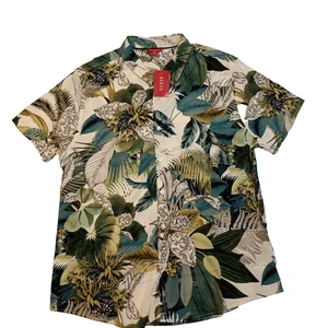Men’s Leaf Print Shirt XL Hawaiian Resort Beach Club Island Style Guess NWT - Picture 1 of 16