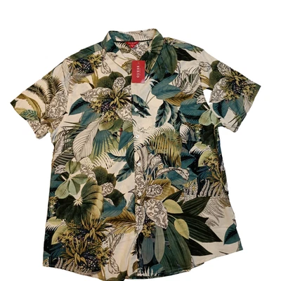 Men’s Leaf Print Shirt XL Hawaiian Resort Beach Club Island Style Guess NWT - Image 1 of 4