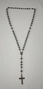 VTG Rosary Necklace Black Bead Religious Christian Crucifix Cross Sterling - Picture 1 of 9