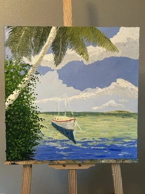 Caribbean Impressionism Original Hand Painted Oil Painting signed 20x20 Canvas - Image 1 of 4