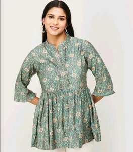 Túnica LIBAS Boho Verde Floral Cottagecore Kurti Línea A Top Talla M/L Fairycore - Imagen 1 de 9