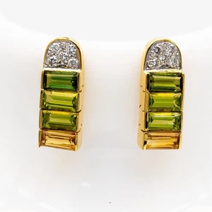 Pendientes Stud 750/18K Oro Amarillo Diamantes 0,5ct Peridoto Turmalina Citrina - Imagen 1 de 3