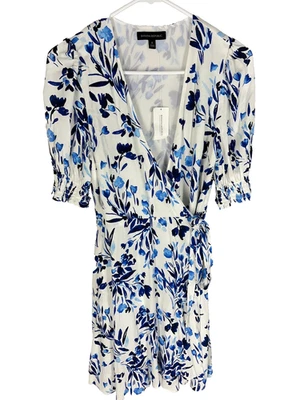 BANANA REPUBLIC Wrap Dress Size 0 Blue White Lined Office Flirty Care NEW NWT - Image 1 of 4