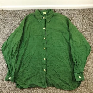 Vintage 90s J Crew Shirt 100% Linen L/S Button Up Oversized Green Womens Large - Picture 1 of 9