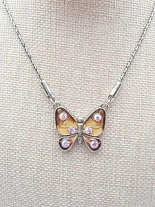 BRIGHTON Reversible Necklace Butterfly Pink Crystal Gold & Red/Black Resin Coat - Picture 1 of 10