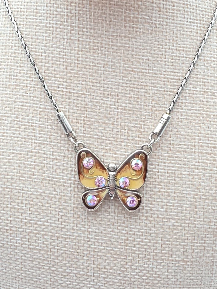 BRIGHTON Collar Reversible Mariposa Rosa Cristal Dorado y Rojo/Negro Resina Abrigo Foto 1 de 4