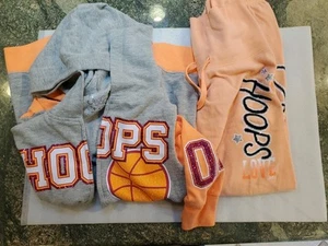 Justice Gray Orange Hoops Zip Jacket 16 Pants Set Girls Size 8 Used Basketball - Picture 1 of 11