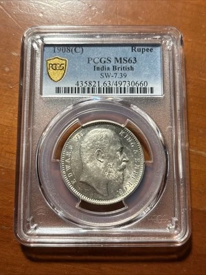 1908(C) British India Rupee - PCGS MS63 SW-7.39 - Image 1 of 4
