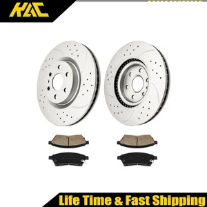 6PC Front Drilled Slotted Rotors and Ceramic Pads for 2010-2016 Cadillac SRX - Foto 1 di 17