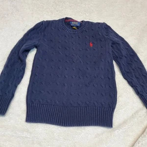 Polo Ralph Lauren Navy Blue Cable Knit Crewneck Casual Sweater Girl Boy Kid S 8 - Picture 1 of 4
