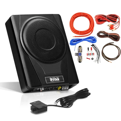 BOSS Audio BASS8 Under Seat Car Subwoofer and Install Bay AK8OFC Amp Install Kit - Image 1 of 4