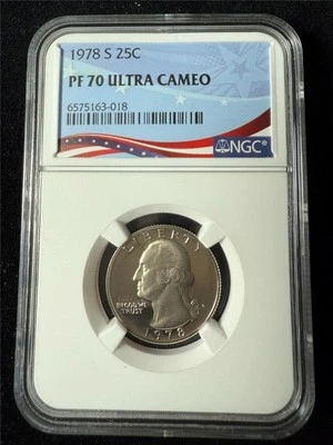 1978 S WASHINGTON QUARTER 25C PF70 ULTRA CAMEO NGC UCAM PR70 DCAM SKU 3687 - Image 1 of 2