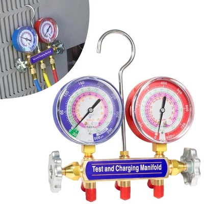 测试充电歧管量规 4201 2 阀适用于 R22 R410A R404A 3-1/8 英寸 仪表 — 第 1/4 张图片