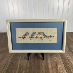 Vtg 80s Carolyn Shores “The Nestlings” Birds Framed Matted Cross Stitch Picture - Picture 1 of 7
