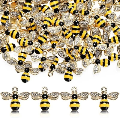 100 piezas dijes de abeja de metal para hacer joyas, lindos colgantes de abeja esmaltada con Rh... Foto 1 de 4