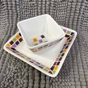 Pampered Chef - Simple Additions Tiles - Square Dish Plate & Small Bowl - Picture 1 of 12