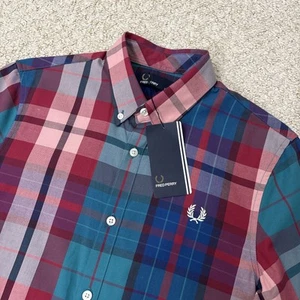 BNWT Fred Perry Short Sleeve Madras Check Shirt Small Multicoloured Mod 60s - Picture 1 of 17