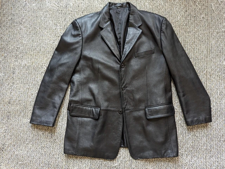 Abrigo deportivo vintage Y2K piel de cordero BLAZER negro XL cuero 46L años 90 Foto 1 de 4