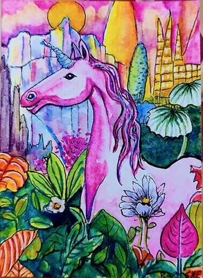 ACEO Original Gemälde OOAK - Einhorn - Fantasy - Bartshe - Bild 1 von 2