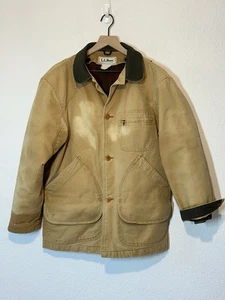 Vtg 80s LL Bean Mens Field Coat Wool Liner Barn Jacket Tan Pockets Sz M R641 - Picture 1 of 11