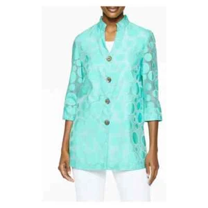 Ming Wang Women M Burnout Jacket 3/4 Sleeve Mandarin Collar Tunic Top Coat NWT - Picture 1 of 3