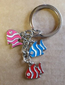 Cute Animated Colourful Fish Diamonte Keyring with 3 Charms UK Seller Free P&P - Picture 1 of 2