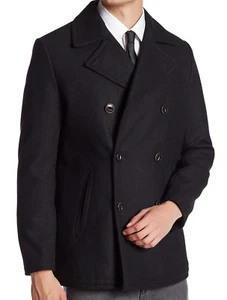 7 Diamonds Men's Seville Double Breasted Wool Blend Peacoat, Black, Size XL - Picture 1 of 12