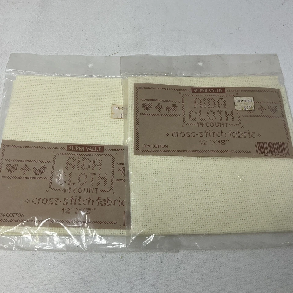 Lot of 2 AIDA CLOTH 12" x 18" IVORY 14 Count Cross Stitch 100% Cotton - Image 1 of 1