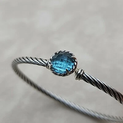 David Yurman Chatelaine Bracelet With Blue Topaz Sterling Silver 3mm size Small - Image 1 of 4
