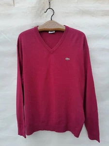 Lacoste Sweater Men XXXL Raspbery Wool Mix Embroidered Logo Made in Spain - Picture 1 of 10