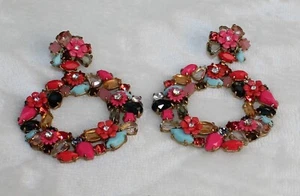J Crew Watusi Floral Drop Earrings Pink Multi Color Stone - Picture 1 of 11