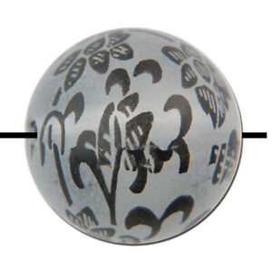 Frosted Beads with Jet Black Floral Scroll Design 18mm bds149