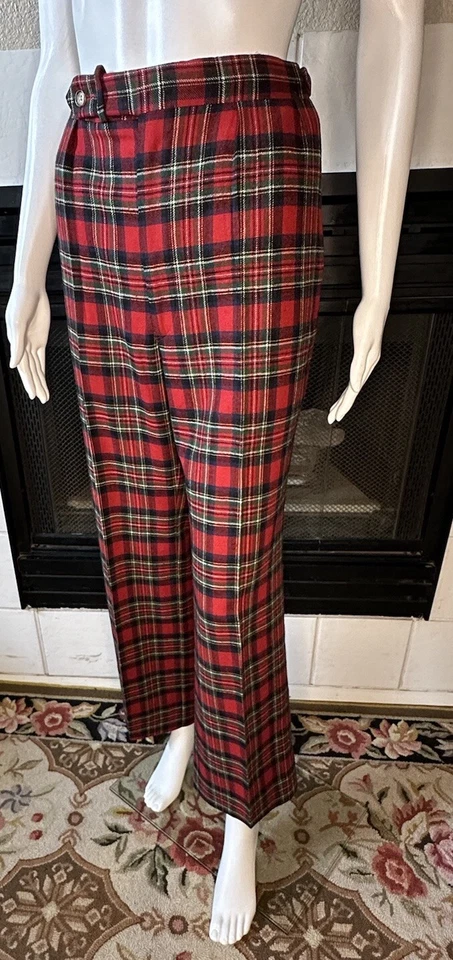 VTG Nordstrom pants in Tartan Red Plaid Wool Set For Suspenders Adj Waist 34-36” - Image 1 of 4
