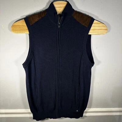 Chaleco Suéter Chaps Cremallera Completa Para Hombre Grande Azul con Borde de Gamuza Bolsillos Sin Mangas Foto 1 de 4