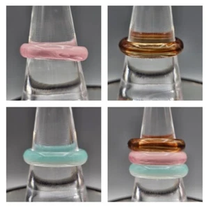 Acrylic Ring Stack (3) Brown Pastel Pink Blue Swirl Stackable Sizes 8-8.5 - Picture 1 of 9